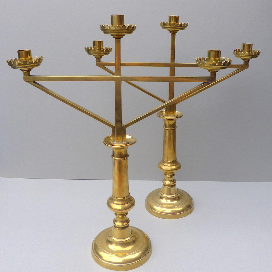 Pair 19th century Gothic Revival ecclesiastical candlesticks