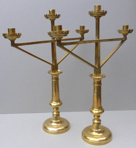 Pair 19th century Gothic Revival ecclesiastical candlesticks