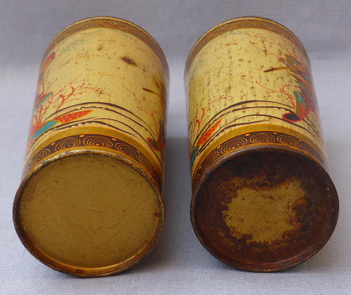 Pair oriental vase toleware biscuit tins early 20th century