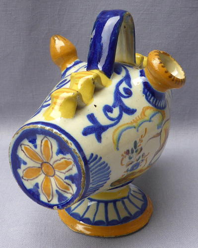 19th century Spanish faience botijo drinking flask
