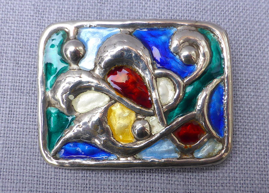 Modernist Oystein Balle Norwegian silver & enamel brooch