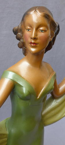 1930s Art Deco figure of woman with Borzoi dogs