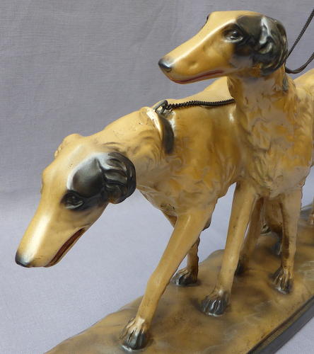 1930s Art Deco figure of woman with Borzoi dogs