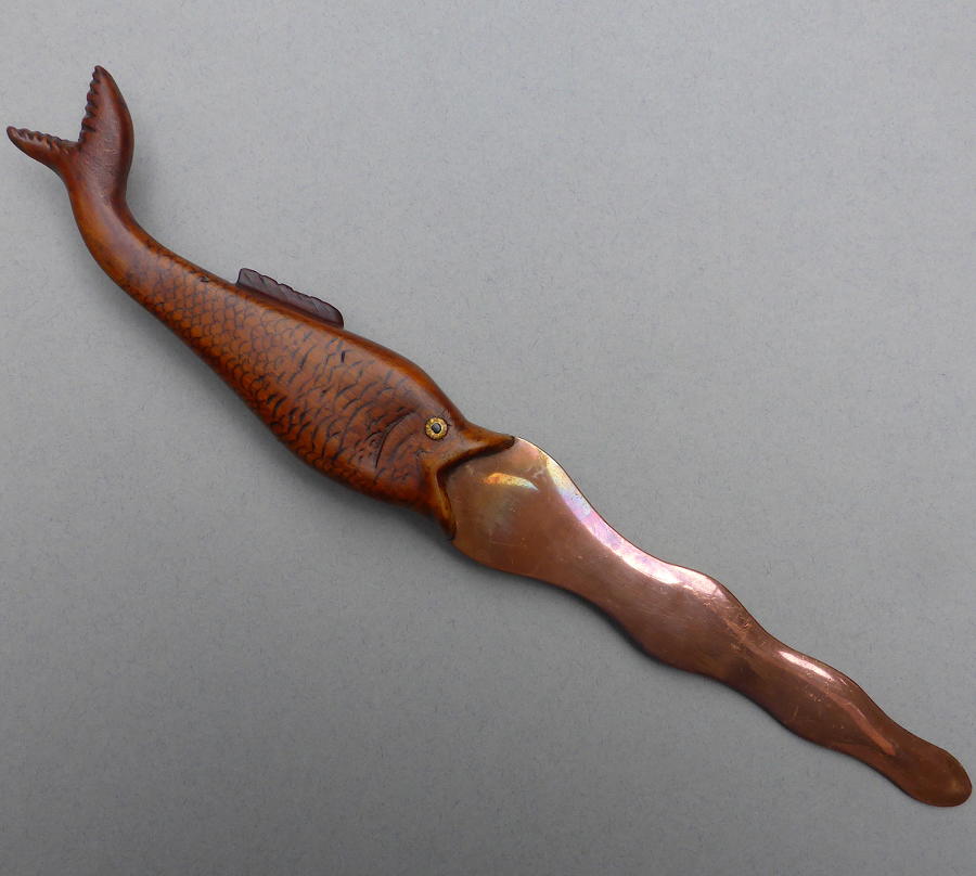 Arts & Crafts carved fish letter opener