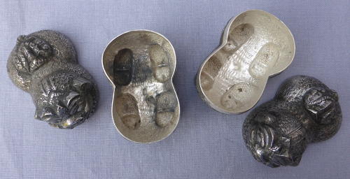 Pair of Cambodian silver Foo lion dog betel nut boxes