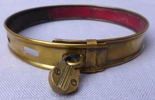 Victorian brass dog collar with trick padlock