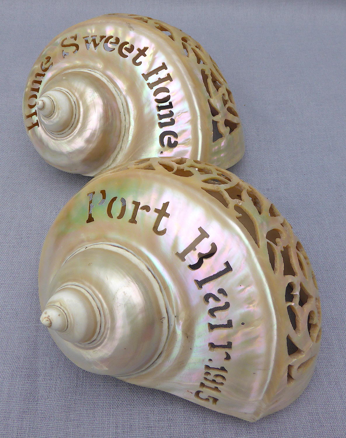Pair of carved seashells from Port Blair 1915