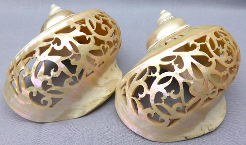 Pair of carved seashells from Port Blair 1915