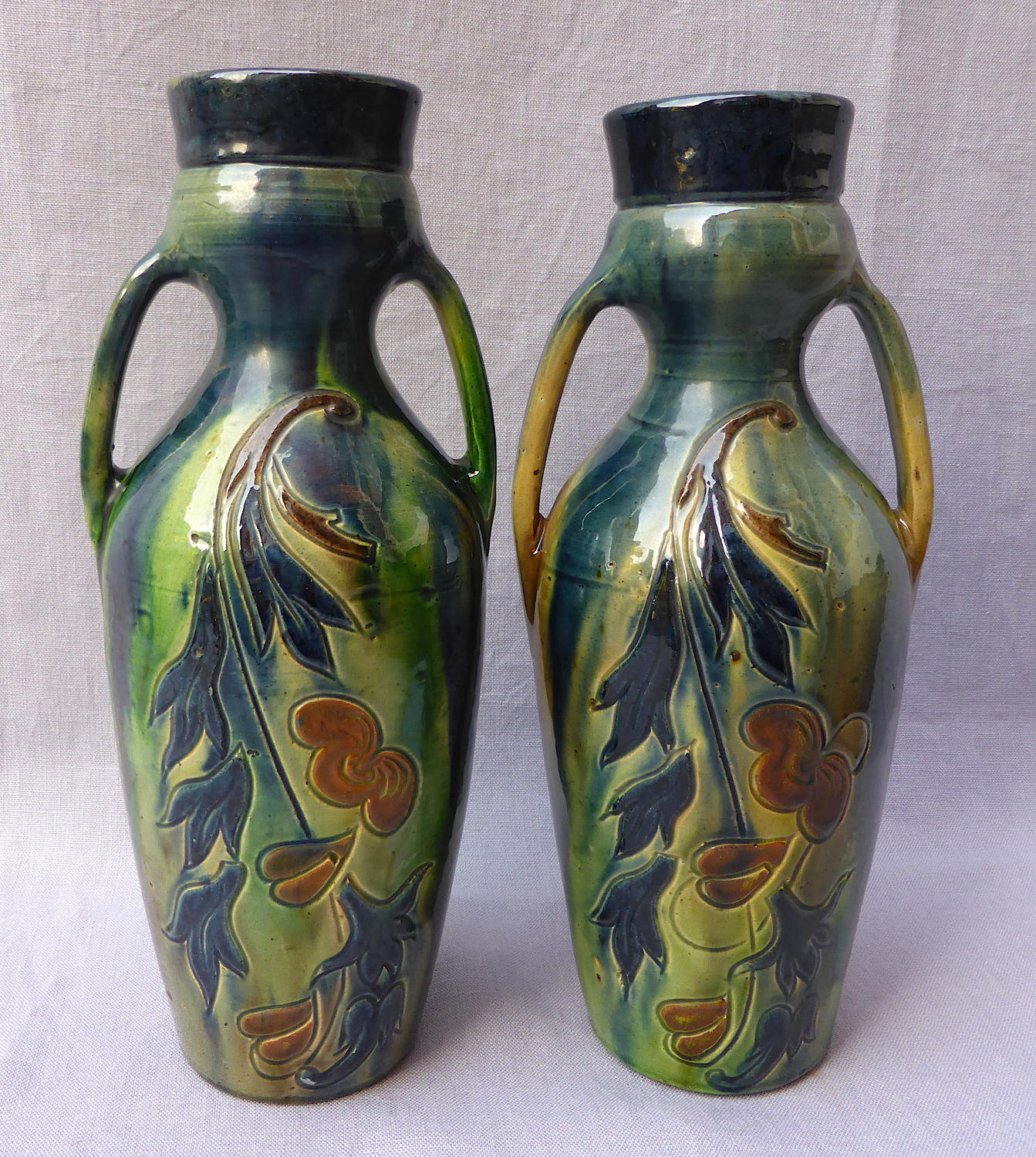 Pair of Belgian Blue art pottery faience vases