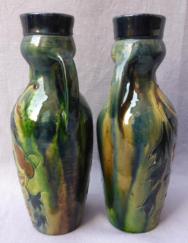 Pair of Belgian Blue art pottery faience vases