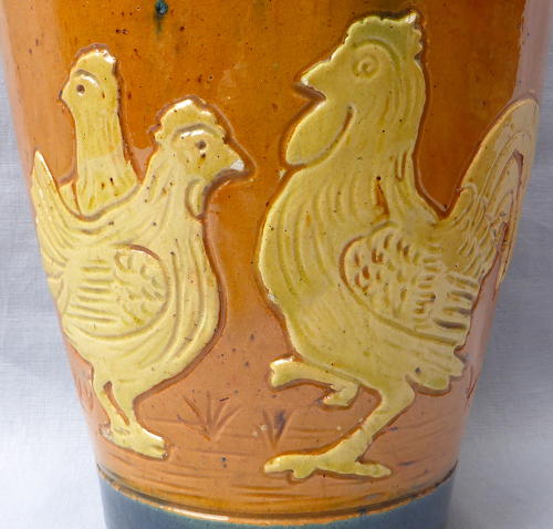 Belgian Blue art pottery faience cockerel vase
