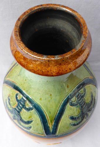 Belgian Blue art pottery faience cockerel vase