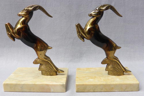 Pair of French Art Deco antelope bookends