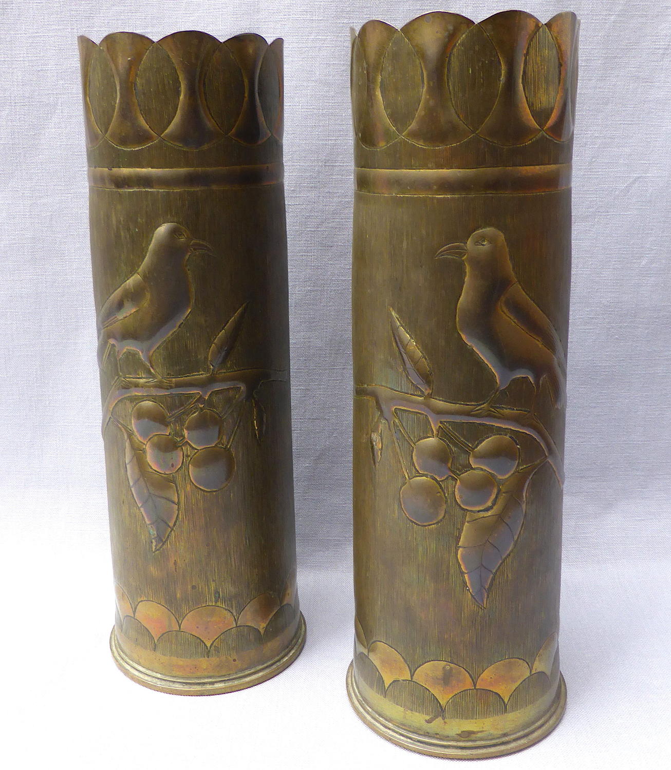 Pair of WWI brass shell case trench art vases