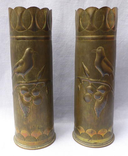 Pair of WWI brass shell case trench art vases