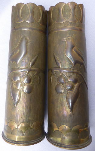 Pair of WWI brass shell case trench art vases