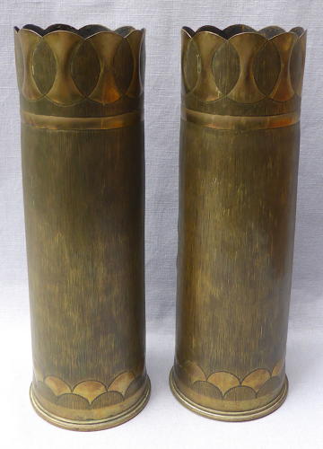 Pair of WWI brass shell case trench art vases