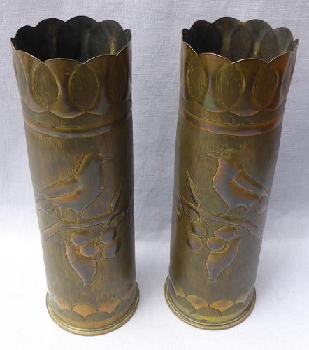 Pair of WWI brass shell case trench art vases