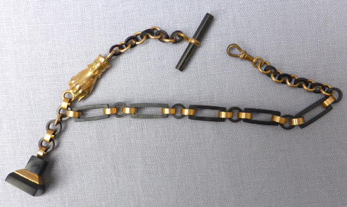 Bog oak & pinchbeck mourning Albertina watch chain