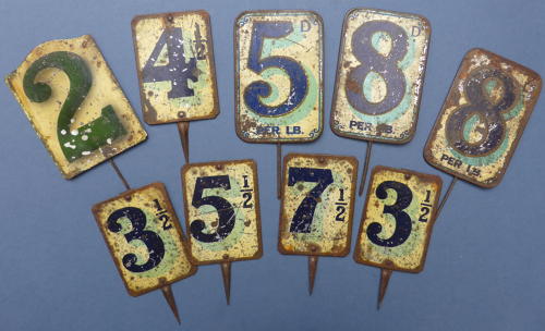 Late 19th Century Lithographed Tin Plate Grocery Price Signs