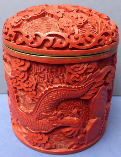 Chinese Cinnabar Lacquer Lidded Dragon Box