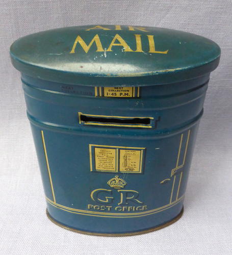 Rare 1930s blue airmail postbox money box