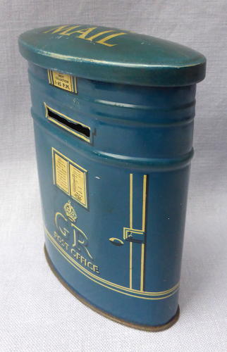 Rare 1930s blue airmail postbox money box
