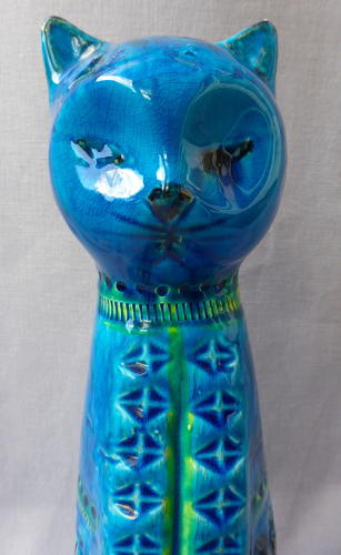 Large Bitossi Rimini Blu Cat by Aldo Londi
