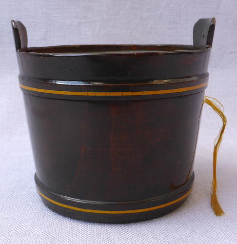 19thC novelty pail shaped Mauchline thread holder