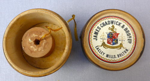 19thC novelty pail shaped Mauchline thread holder