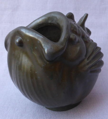 1930s Just Andersen patinated metal fish vessel