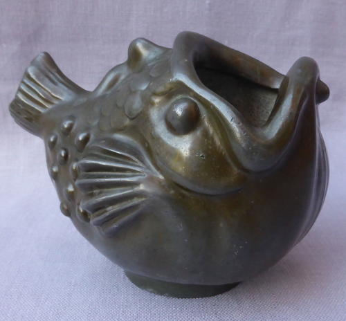 1930s Just Andersen patinated metal fish vessel