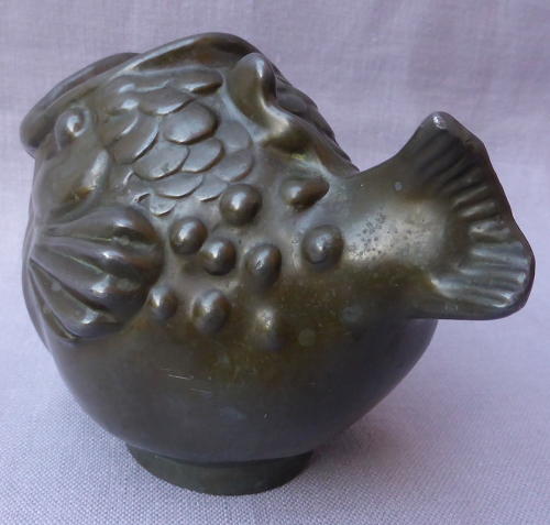 1930s Just Andersen patinated metal fish vessel