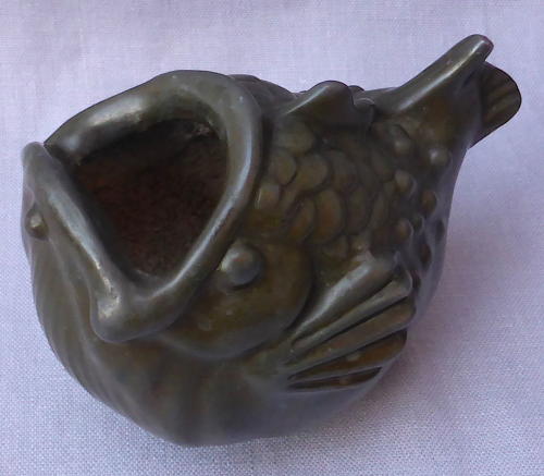 1930s Just Andersen patinated metal fish vessel