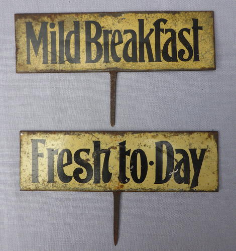Pair of Edwardian Durable tin grocer's shop signs