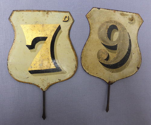 Pair of Edwardian tin grocery shop price labels