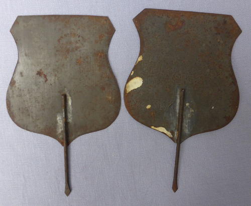 Pair of Edwardian tin grocery shop price labels