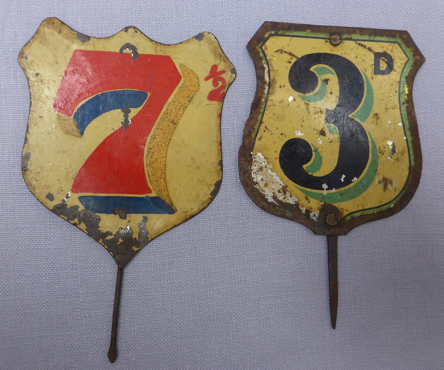 Pair of Edwardian tin grocery shop price signs