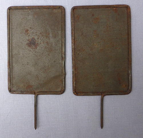 Pair of Edwardian tin grocery shop price labels