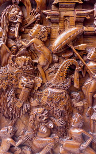 Mythological Balinese carved wall plaque