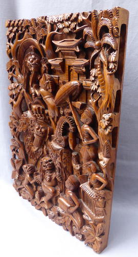 Mythological Balinese carved wall plaque