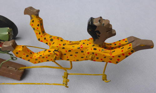 Folk art swimmer & crocodile automaton toy