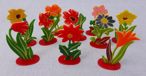 Set of 12 1930s celluloid flower place markers