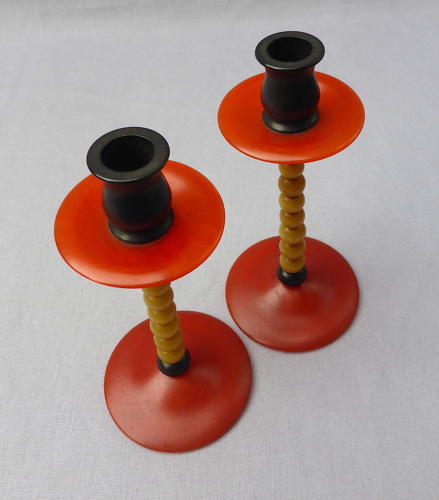 Pair of rare 1930s Bakelite bead candlesticks