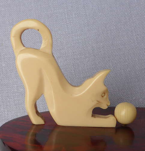 1930s French Cat & Ball Inkwell & Pen Rest