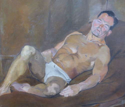Double Sided Oil on Canvas Painting Male Study 1950s