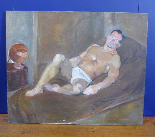Double Sided Oil on Canvas Painting Male Study 1950s