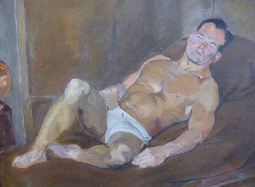 Double Sided Oil on Canvas Painting Male Study 1950s