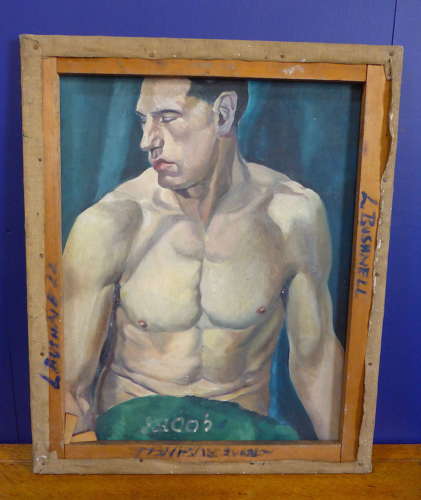 Double Sided Oil on Canvas Painting Male Study 1950s
