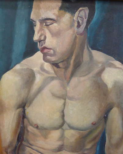 Double Sided Oil on Canvas Painting Male Study 1950s